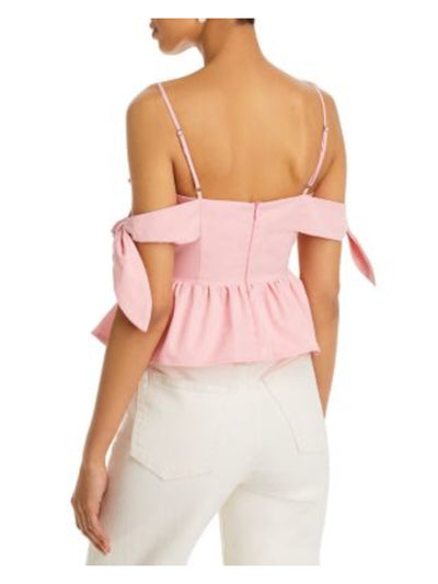 FORE Womens Pink Cut Out Zippered Knot Trim Peplum Hem Spaghetti Strap Off Shoulder Top XS