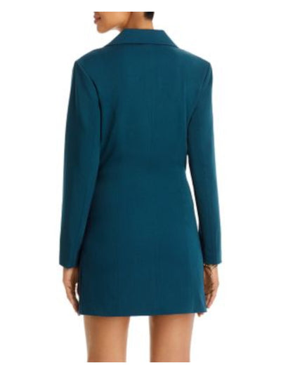 FORE Womens Teal Cut Out Zippered Notch Lapels Pocketed Blazer Long Sleeve Surplice Neckline Mini Cocktail Sheath Dress XS