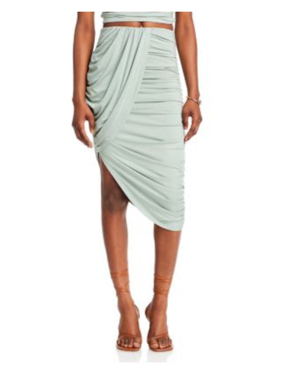 FORE Womens Green Gathered Lined Asymmetric Ruched Elastic Waist Midi Cocktail Pencil Skirt S