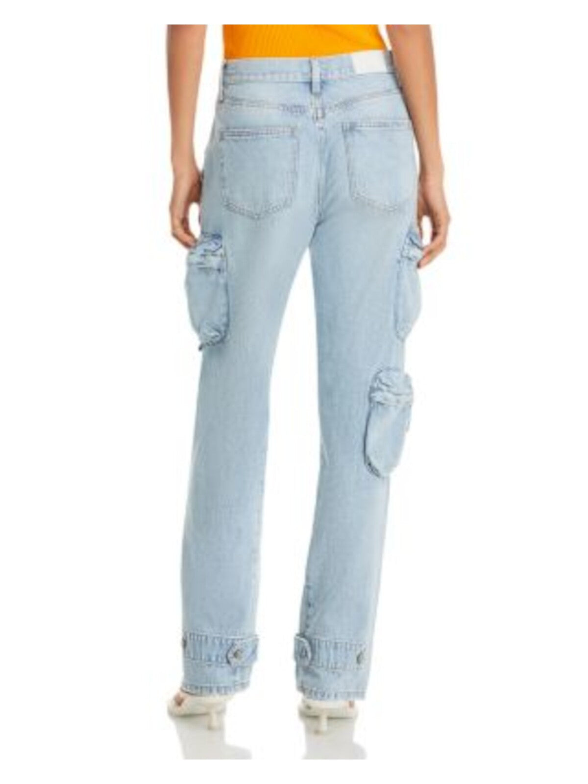PISTOLA Womens Light Blue Zippered Pocketed High Waist Loose Fit Cargo Straight leg Jeans 28