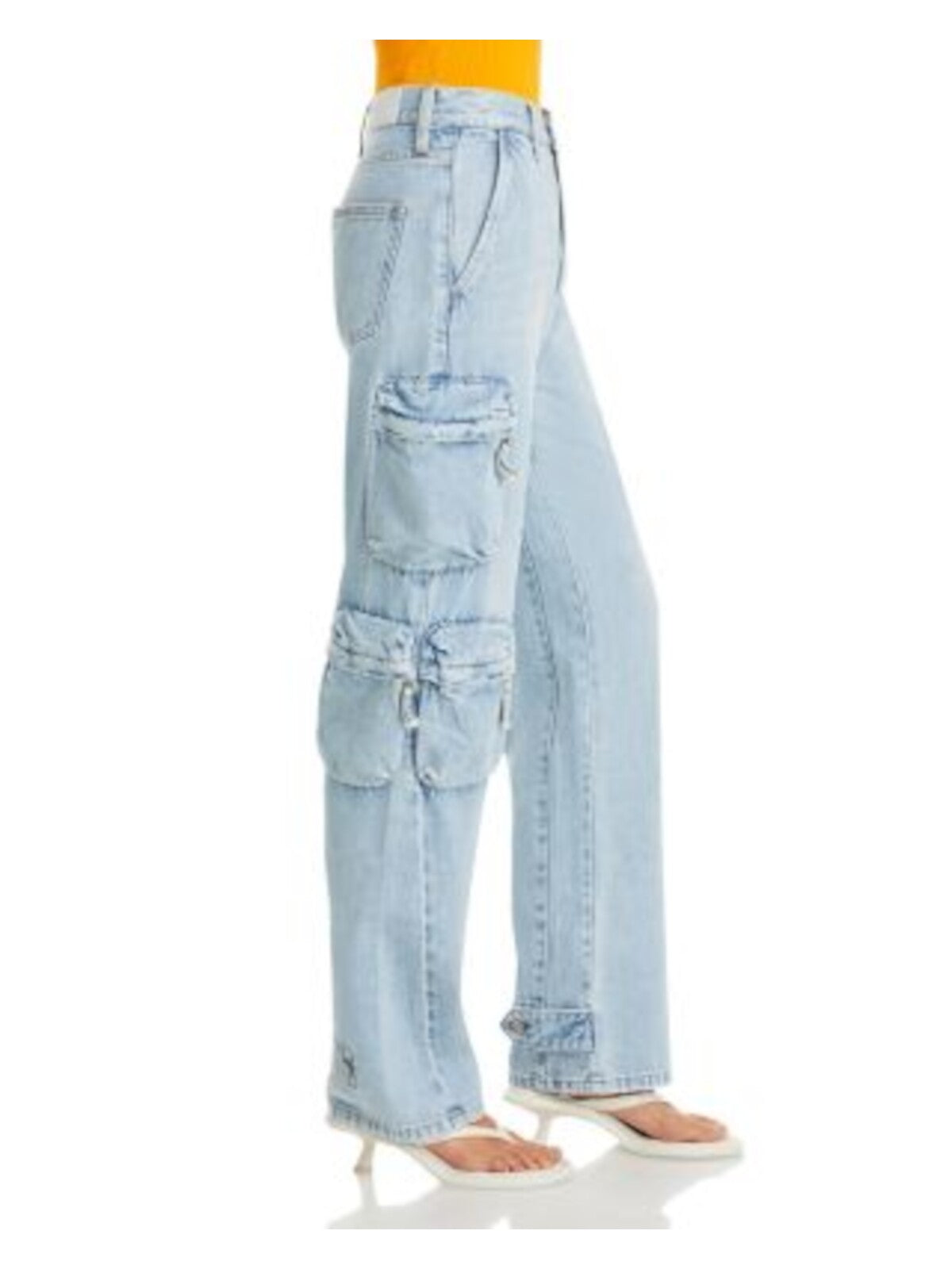 PISTOLA Womens Light Blue Zippered Pocketed High Waist Loose Fit Cargo Straight leg Jeans 28