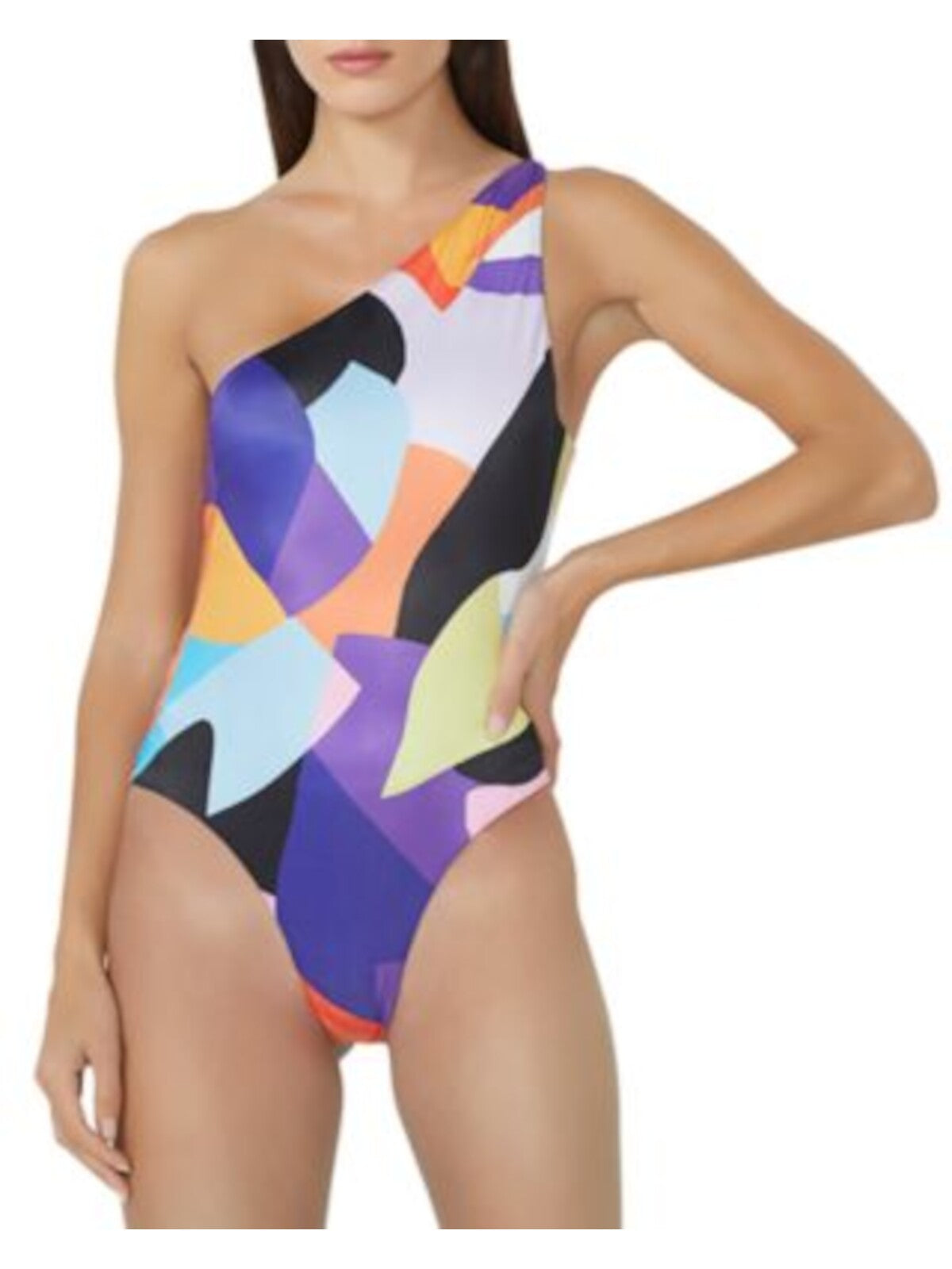 AFRM Womens Pink Adjustable Asymmetrical Neck Thong Back Ope Color Block Bodysuit M