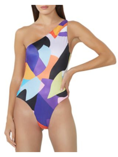 AFRM Womens Pink Adjustable Asymmetrical Neck Thong Back Ope Color Block Bodysuit M