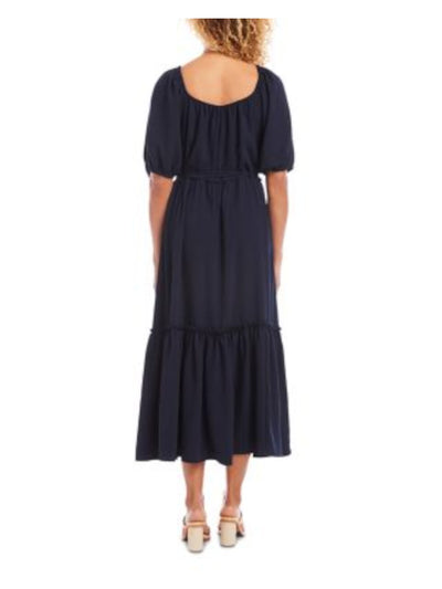 KAREN KANE Womens Black Pocketed Tiered Self-tie Belt Cap Sleeve Scoop Neck Midi Wear To Work Fit + Flare Dress M