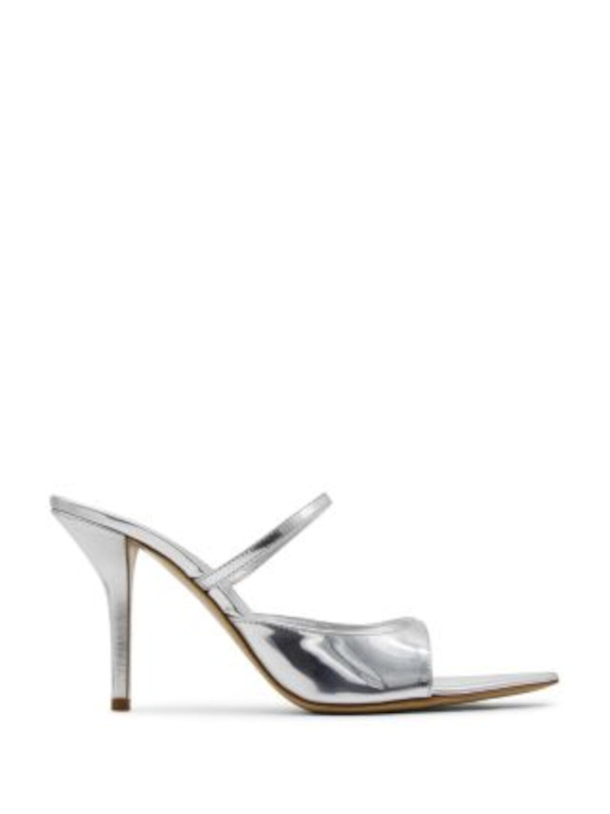 GIA BORGHINI Womens Silver Metallic Goring Padded Aimeline Open Toe Stiletto Slip On Heeled Mules Shoes 38