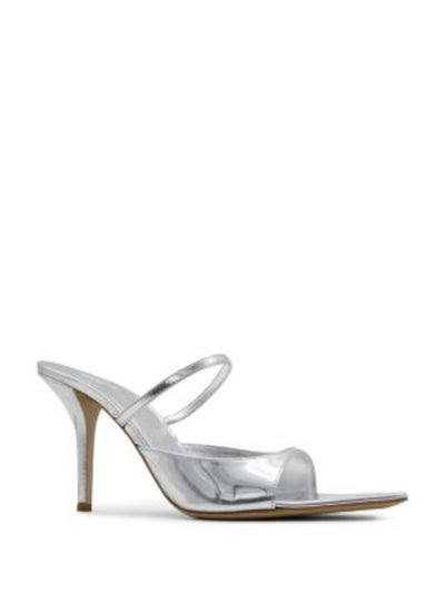 GIA BORGHINI Womens Silver Metallic Goring Padded Aimeline Open Toe Stiletto Slip On Heeled Mules Shoes 38