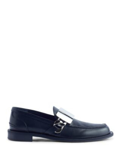 JW ANDERSON Mens Black Silver-Tone Chain And Placard Logo Hardware Padded Gourmet Round Toe Slip On Leather Dress Loafers Shoes 42.5