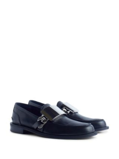 JW ANDERSON Mens Black Silver-Tone Chain And Placard Logo Hardware Padded Gourmet Round Toe Slip On Leather Dress Loafers Shoes 42.5
