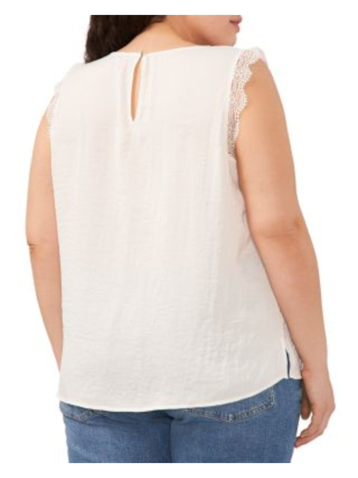 VINCE CAMUTO Womens Ivory Lace Keyhole Back Notched Hem Sleeveless Round Neck Wear To Work Tank Top Plus 2X