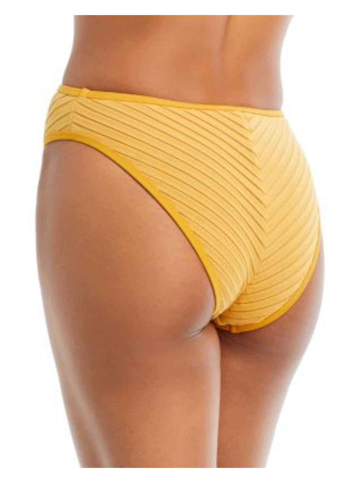 ANDREA IYAMAH Women's Yellow Lined Pleated Moderate Coverage Pura High Leg Swimwear Bottom L