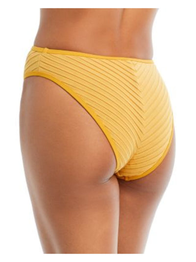 ANDREA IYAMAH Women's Yellow Lined Pleated Moderate Coverage Pura High Leg Swimwear Bottom L