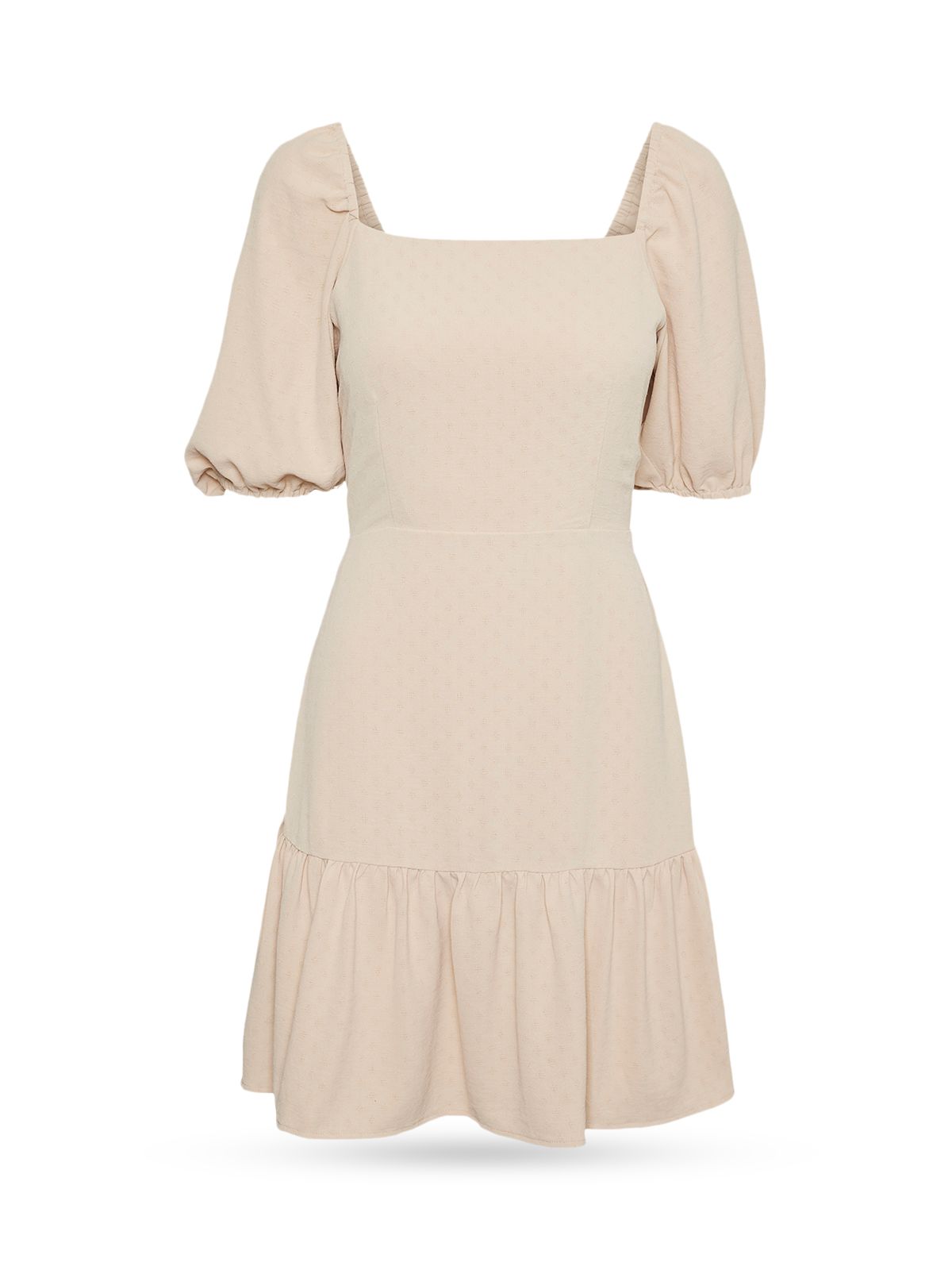 VERO MODA Womens Beige Tie Lined Pouf Sleeve Square Neck Above The Knee Fit + Flare Dress XL