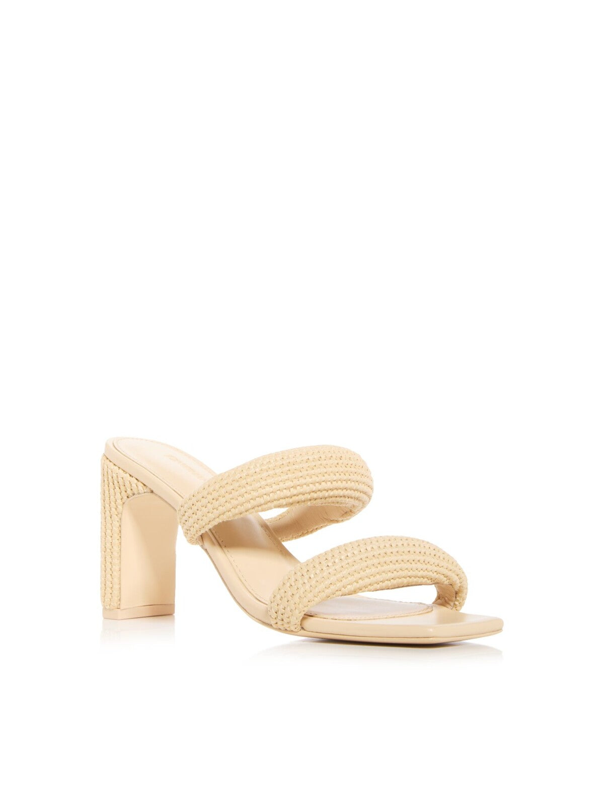 JONATHAN SIMKHAI Womens Beige Woven Padded Strappy Simkhai Square Toe Sculpted Heel Slip On Heeled Sandal 38