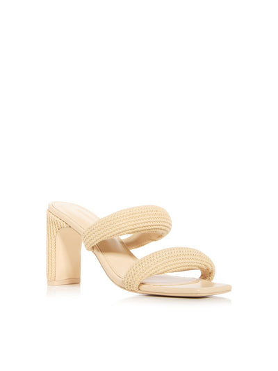 JONATHAN SIMKHAI Womens Beige Woven Padded Strappy Simkhai Square Toe Sculpted Heel Slip On Heeled Sandal 38