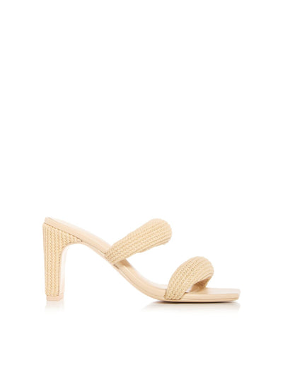 JONATHAN SIMKHAI Womens Beige Woven Padded Strappy Simkhai Square Toe Sculpted Heel Slip On Heeled Sandal 38