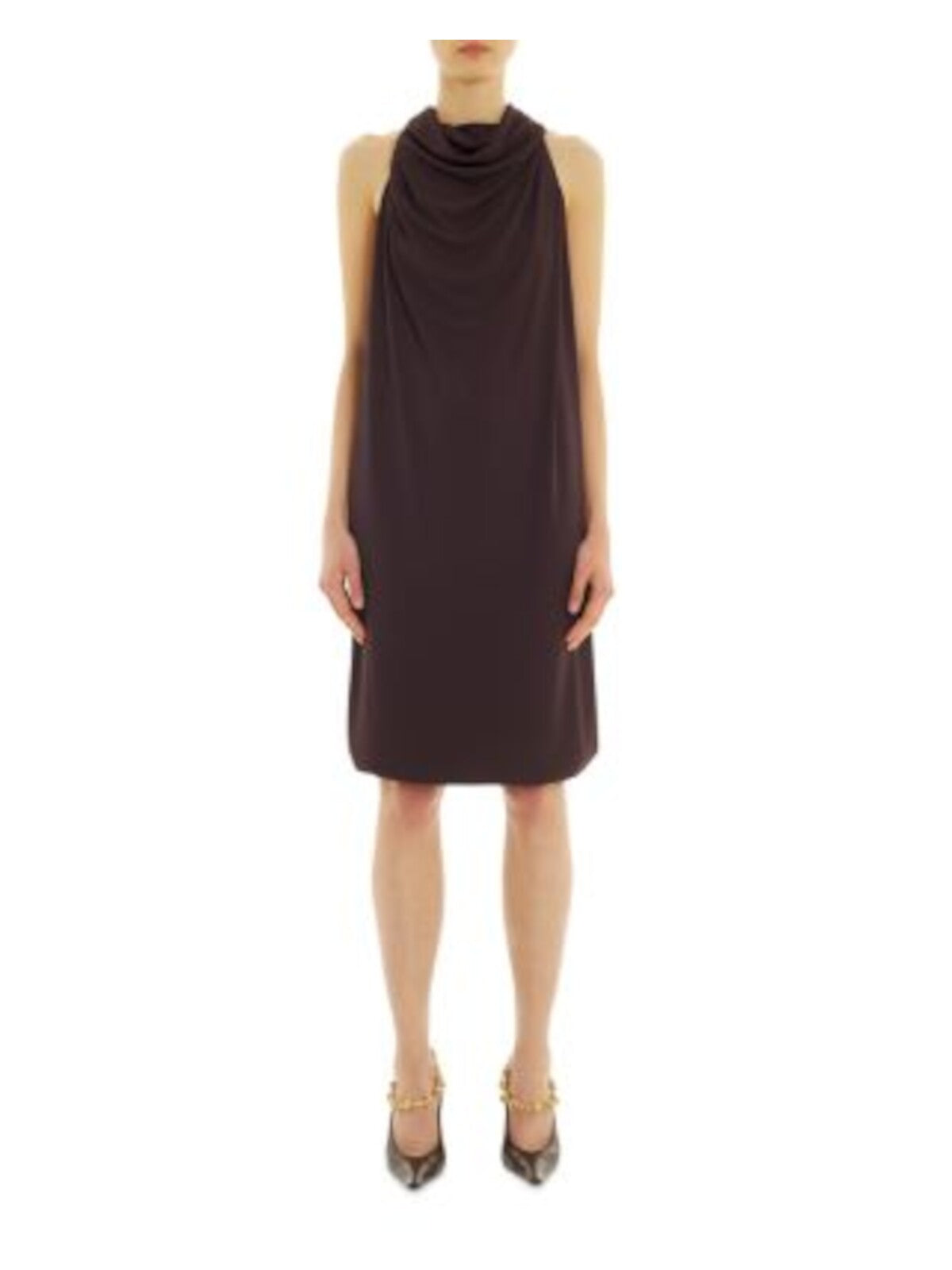 LANVIN Womens Brown Sleeveless Mock Neck Above The Knee Party Shift Dress 42