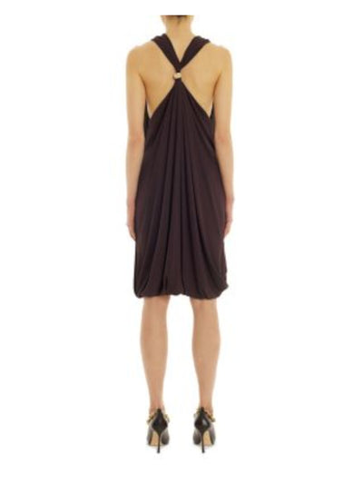 LANVIN Womens Brown Sleeveless Mock Neck Above The Knee Party Shift Dress 42