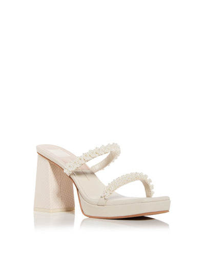 DOLCE VITA Womens Ivory 1" Platform Padded Embellished Goring Ariele Square Toe Block Heel Slip On Dress Heeled Sandal 11