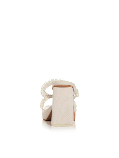 DOLCE VITA Womens Ivory 1" Platform Padded Embellished Goring Ariele Square Toe Block Heel Slip On Dress Heeled Sandal 11