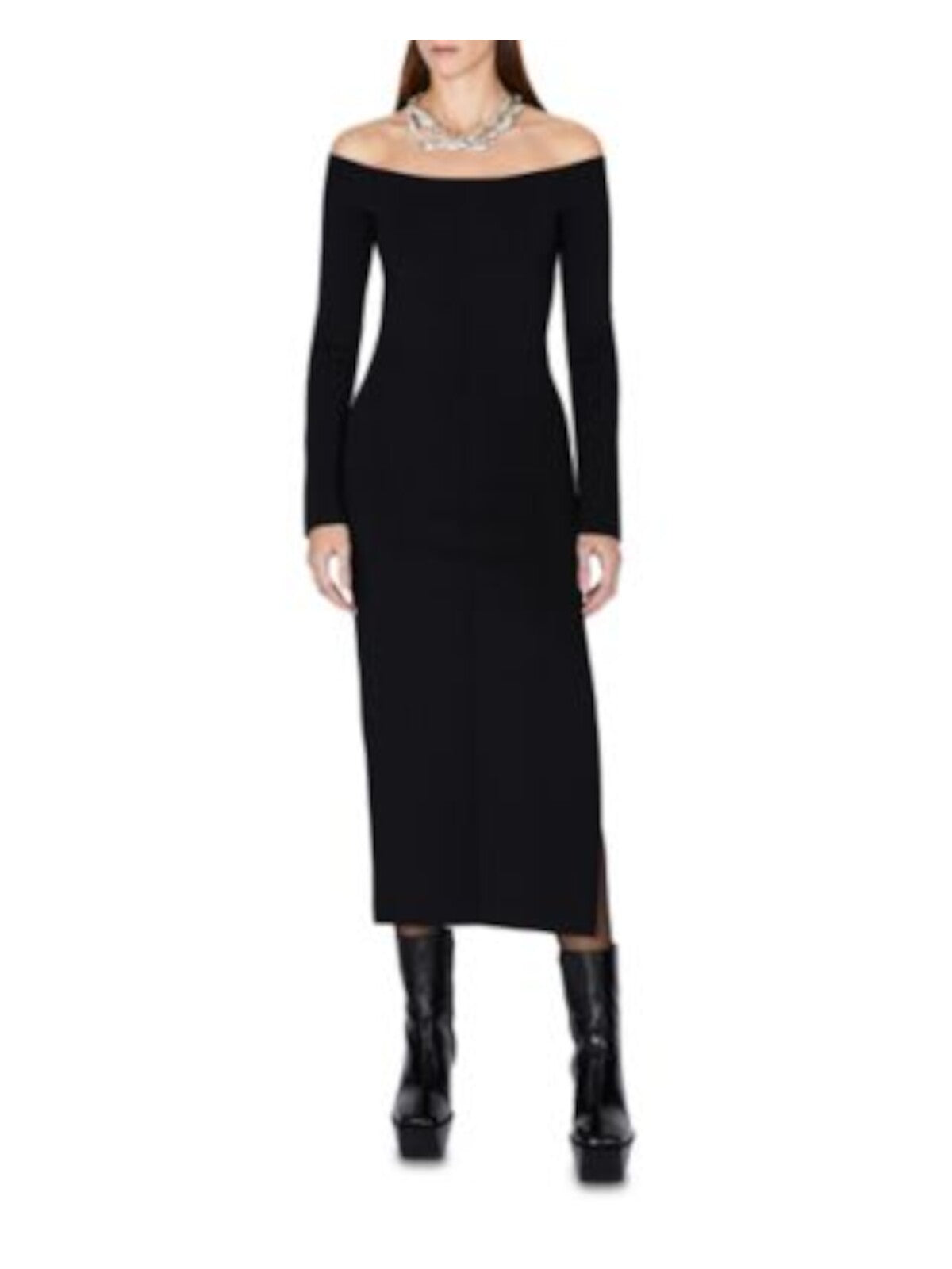 GALVAN LONDON Womens Long Sleeve Off Shoulder Midi Evening Sheath Dress