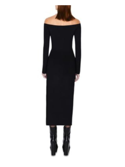 GALVAN LONDON Womens Long Sleeve Off Shoulder Midi Evening Sheath Dress