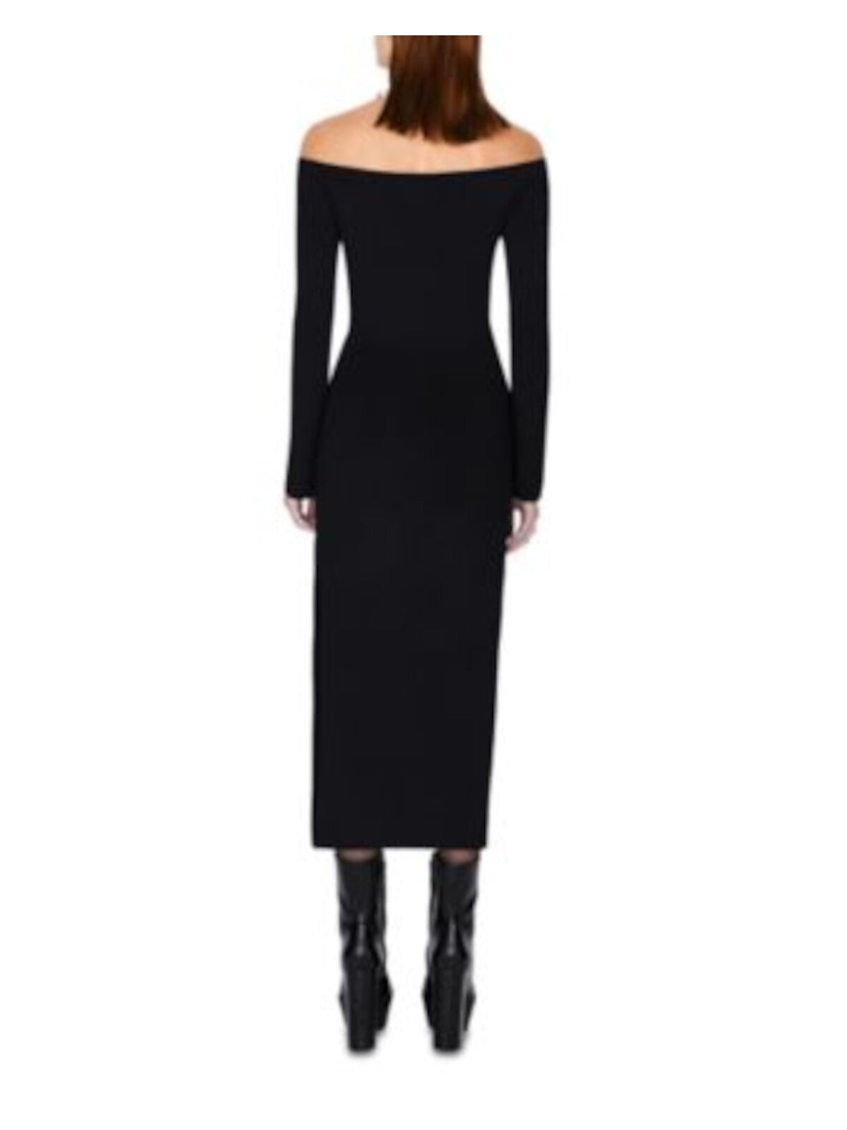 GALVAN LONDON Womens Black Long Sleeve Off Shoulder Midi Evening Sheath Dress XS