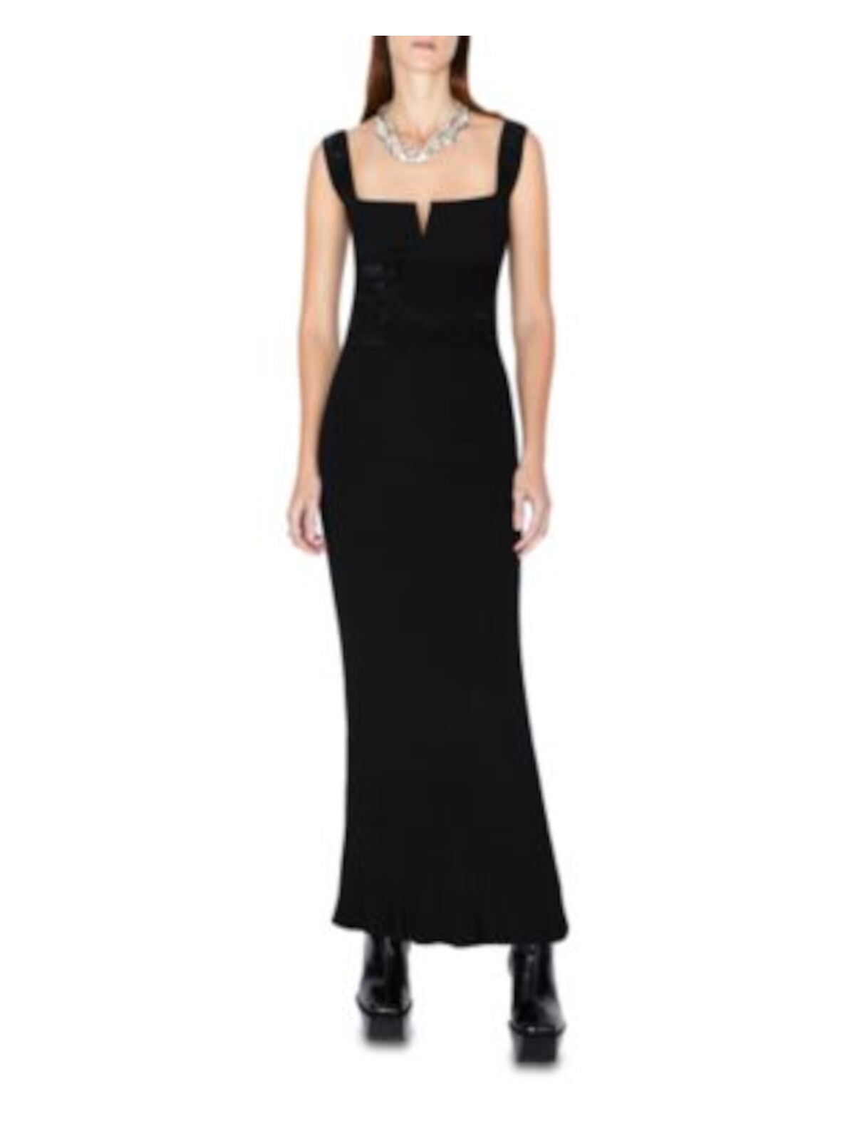 GALVAN LONDON Womens Black Beaded Notched Pullover Sleeveless Square Neck Maxi Evening Gown Dress XS