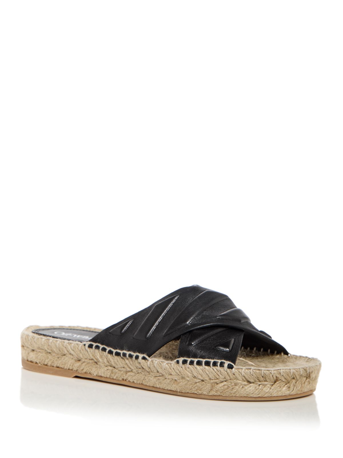 OFF WHITE Womens Black Geometric Espadrille Embossed Detail Padded Strappy Diag Lea Round Toe Platform Slip On Leather Slide Sandals Shoes 37
