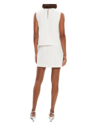 THEORY Womens Ivory Zippered Lined Back Keyhole Attached Popover Sleeveless Round Neck Mini Shift Dress 4