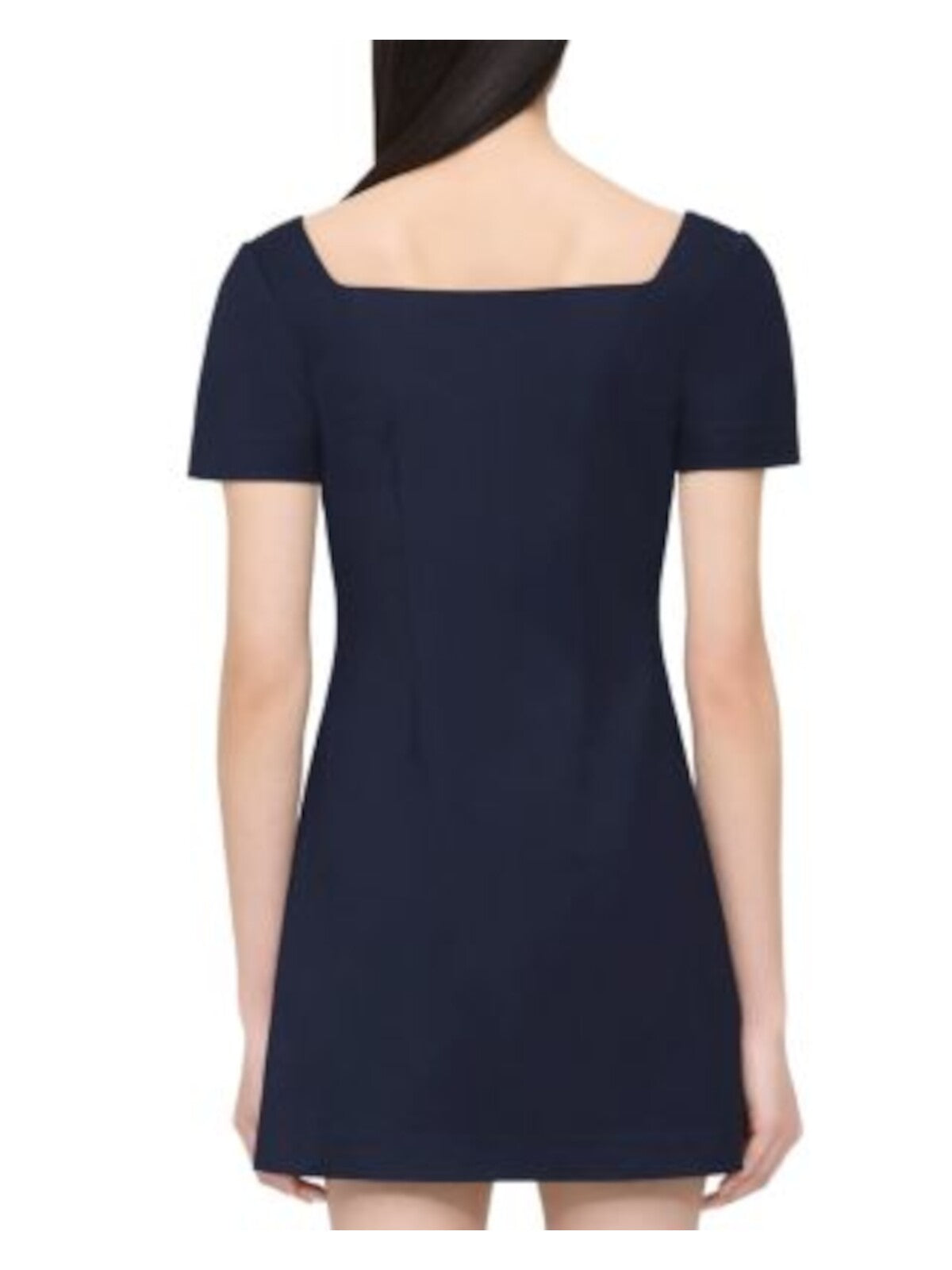 THEORY Womens Navy Zippered Short Sleeve Square Neck Mini Shift Dress 00