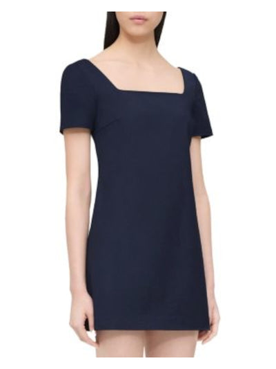 THEORY Womens Navy Zippered Short Sleeve Square Neck Mini Shift Dress 00