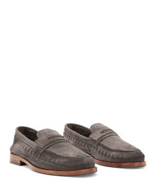 ALLSAINTS Mens Gray Penny Keeper Strap Lacing Around Upper Padded Sammy Round Toe Block Heel Slip On Leather Loafers Shoes 42
