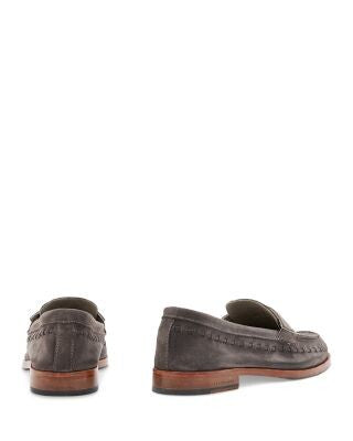 ALLSAINTS Mens Gray Penny Keeper Strap Lacing Around Upper Padded Sammy Round Toe Block Heel Slip On Leather Loafers Shoes 42