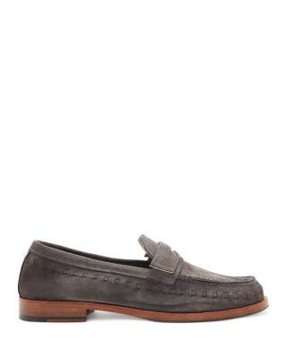 ALLSAINTS Mens Gray Penny Keeper Strap Lacing Around Upper Padded Sammy Round Toe Block Heel Slip On Leather Loafers Shoes 42