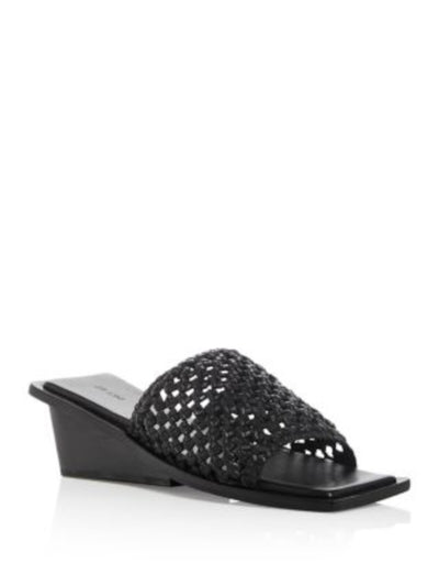 ST AGNI Womens Black Knotted Padded 90s Macram? Square Toe Wedge Slip On Leather Slide Sandals Shoes 37