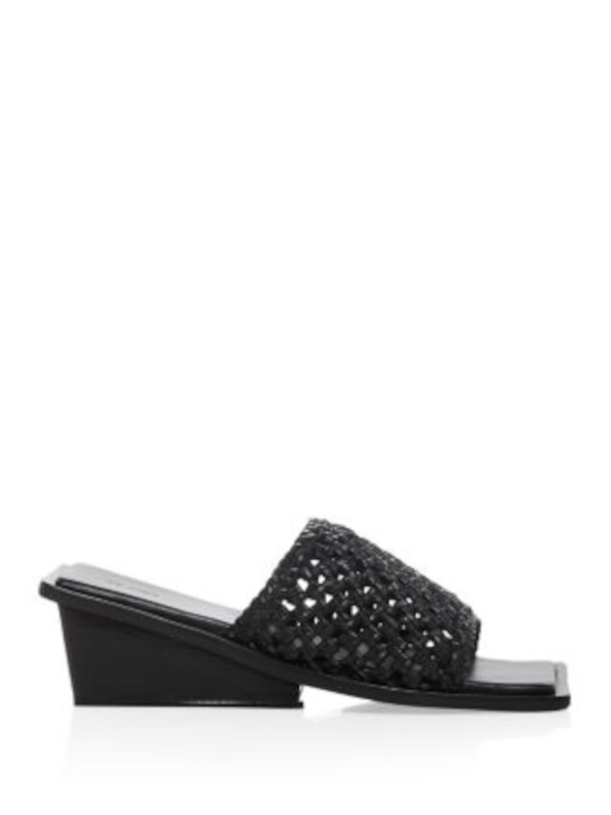 ST AGNI Womens Black Knotted Padded 90s Macram? Square Toe Wedge Slip On Leather Slide Sandals Shoes 37