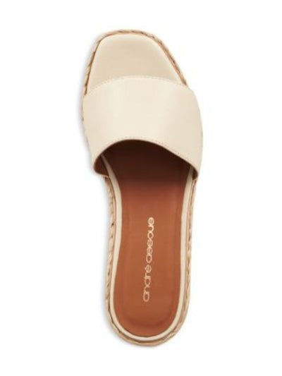 ANDRE ASSOUS Womens Beige 1-1/2" Platform Padded Sienna Open Toe Wedge Slip On Leather Espadrille Shoes 8