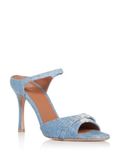 MALONE SOULIERS Womens Blue Distressed Goring Padded Una Open Toe Stiletto Slip On Heeled Sandal 38