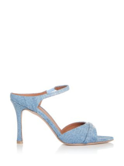 MALONE SOULIERS Womens Blue Distressed Goring Padded Una Open Toe Stiletto Slip On Heeled Sandal 38