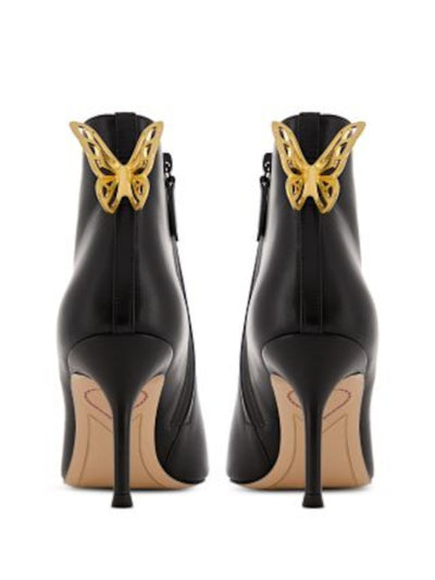 SOPHIA WEBSTER Womens Black Butterfly Embellished Padded Mariposa Pointed Toe Stiletto Zip-Up Leather Booties 36