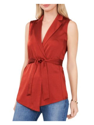 VINCE CAMUTO Womens Orange Tie Notched Collar Sleeveless Collared Wear To Work Vest Top XXS