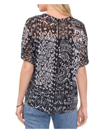 VINCE CAMUTO Womens Lined Elbow Sleeve Crew Neck Back Keyhole Hi-lo Hem Top