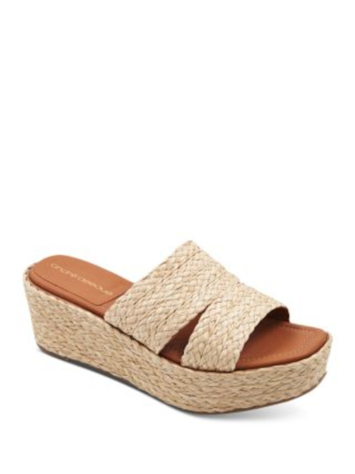 ANDRE ASSOUS Womens Beige Raffia 1-1/2" Platform Braided Padded Selena Square Toe Wedge Slip On Espadrille Shoes 9