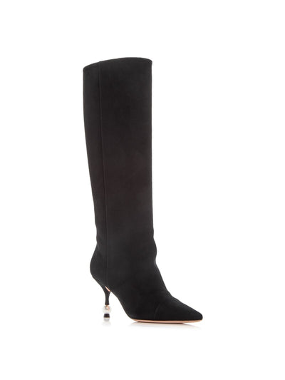 GIAMBATTISTA VALLI Womens Black Faux Pearl Padded Pearl Pointed Toe Sculpted Heel Leather Dress Boots 39.5