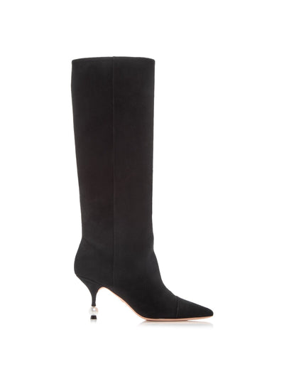 GIAMBATTISTA VALLI Womens Black Faux Pearl Padded Pearl Pointed Toe Sculpted Heel Leather Dress Boots 39.5