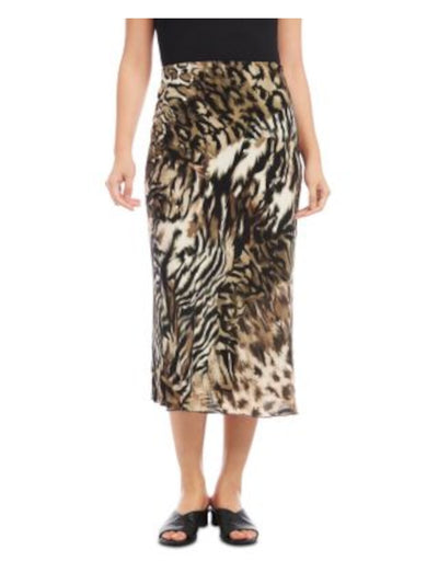 KAREN KANE Womens Green Lined Bias-cut Pull-on Animal Print Midi Wear To Work Pencil Skirt M