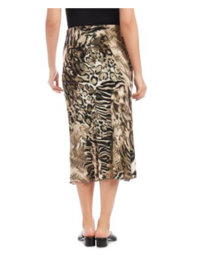 KAREN KANE Womens Green Lined Bias-cut Pull-on Animal Print Midi Wear To Work Pencil Skirt M