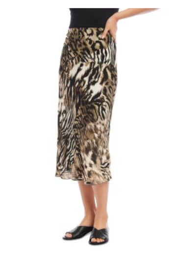 KAREN KANE Womens Green Lined Bias-cut Pull-on Animal Print Midi Wear To Work Pencil Skirt M