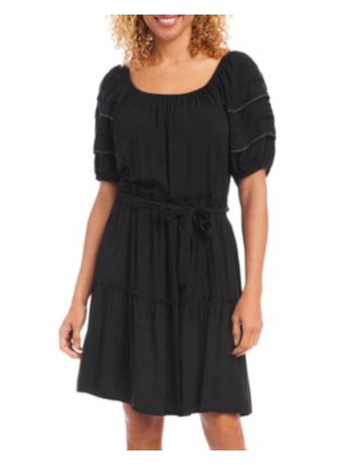 KAREN KANE Womens Black Short Sleeve Scoop Neck Above The Knee Fit + Flare Dress M