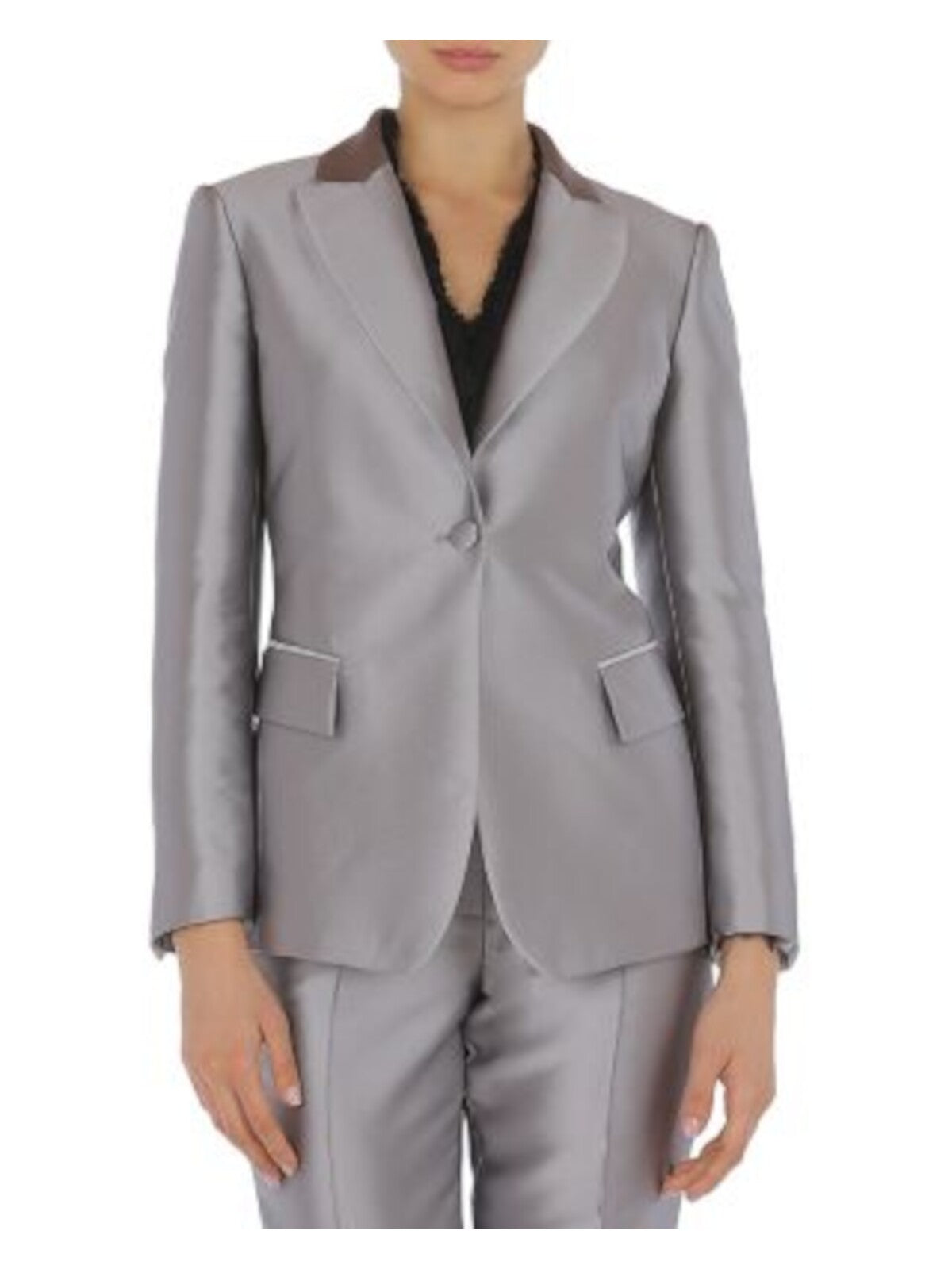 ALBERTA FERRETTI Womens Gray Pocketed Lined Evening Blazer Jacket 8